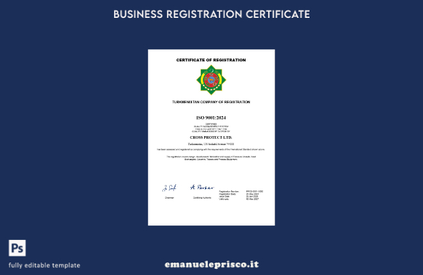 certificato di registrazione aziendale del Turkmenistan in stile verificato mode